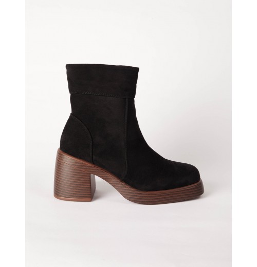 STPAY Cuffed Suede Chunky Heel Boots