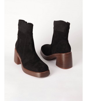 STPAY Cuffed Suede Chunky Heel Boots