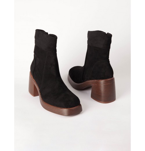 STPAY Cuffed Suede Chunky Heel Boots