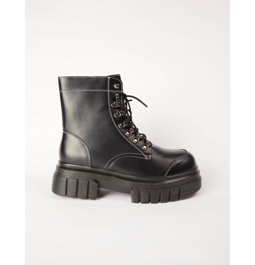 STPAY PU Lace Up Combat Style Boots