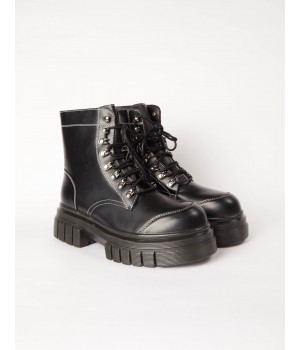 STPAY PU Lace Up Combat Style Boots