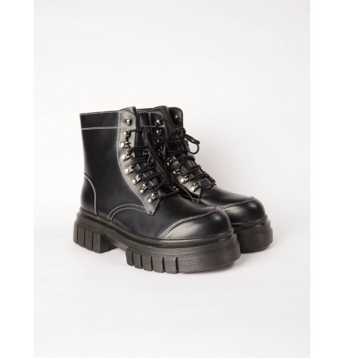 STPAY PU Lace Up Combat Style Boots