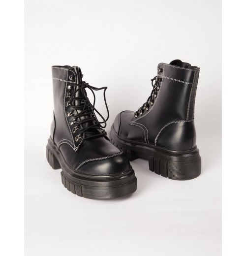 STPAY PU Lace Up Combat Style Boots