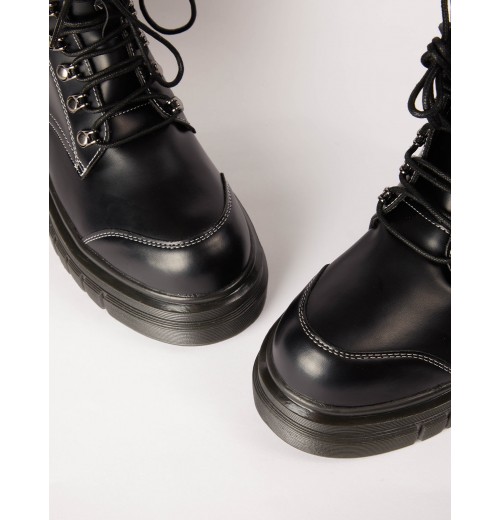 STPAY PU Lace Up Combat Style Boots