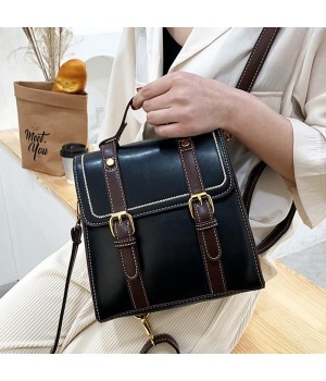 STPAY Leather Double Buckle Backpack