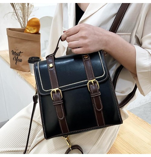 STPAY Leather Double Buckle Backpack