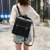 STPAY Black Leather Buckle Backpack