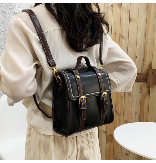 STPAY Leather Double Buckle Backpack