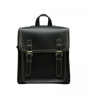 STPAY Black Leather Buckle Backpack