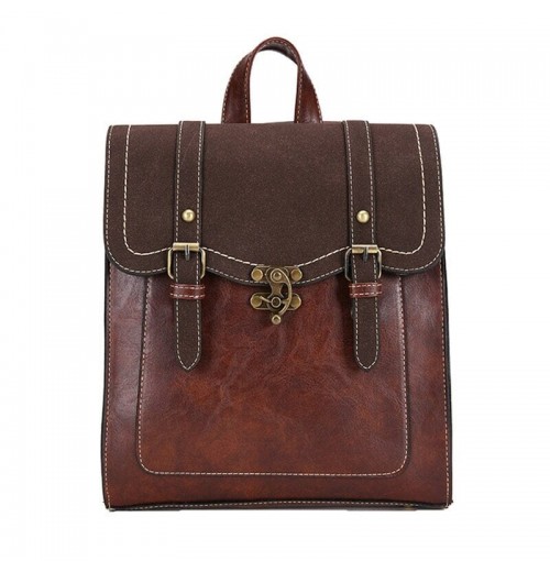 STPAY Double Buckle Leather Backpack