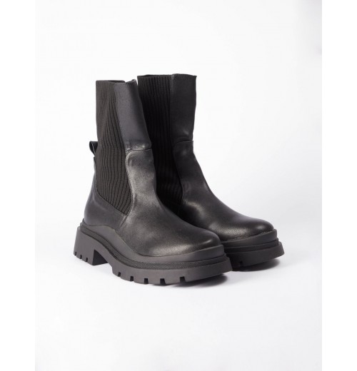 STPAY PU Rib Detail Combat Style Boots